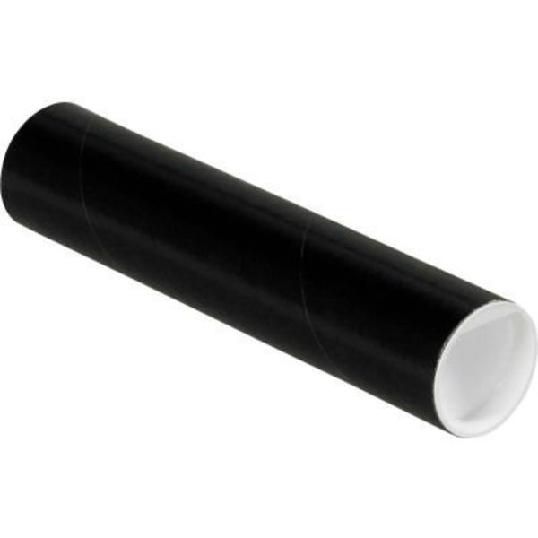 The Packaging Wholesalers Colored Mailing Tubes With Caps, 2" Dia. x 9"L, 0.06" Thick, Black, 50/Pack P2009BL